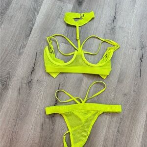 Neon Yellow Mesh Bikini Set